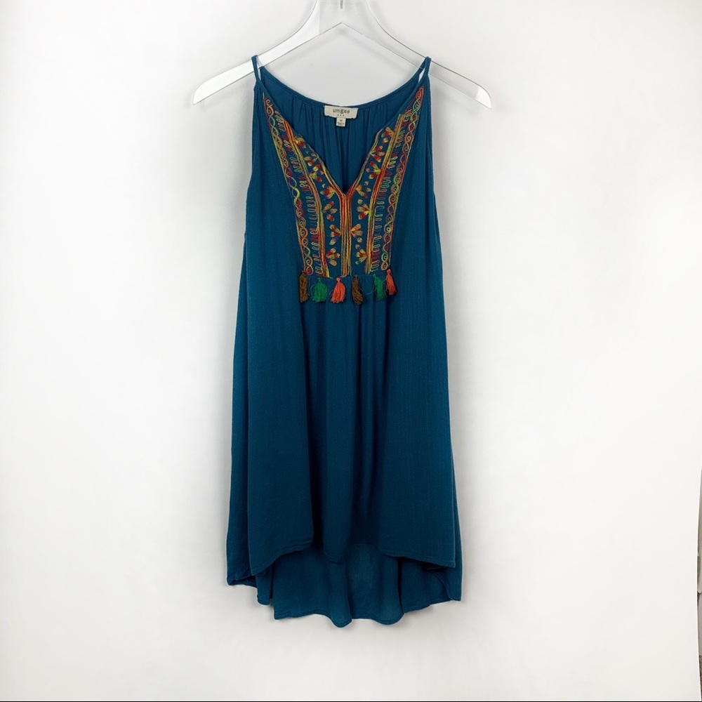 Umgee Boho Embroidered Top with Pom Poms Medium - Picture 5 of 7